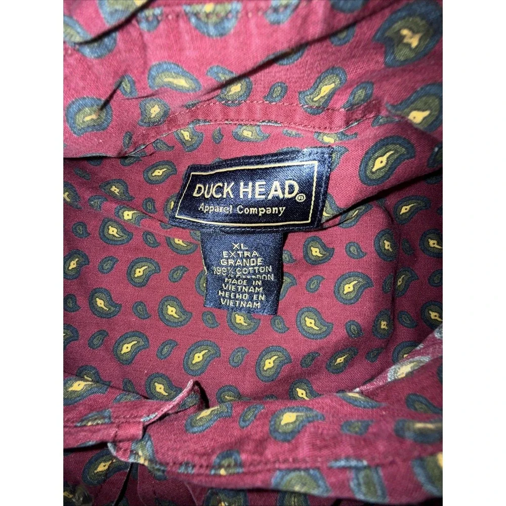 Duck Head Shirt Men's XL Red w/ Print Long Sleeve 100% Cotton Collared Pocket‎
